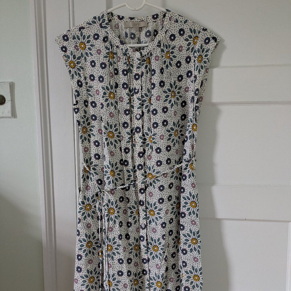 Loft Floral Sleeveless Button Up Lightweight Dress Medium with Belt/Tie